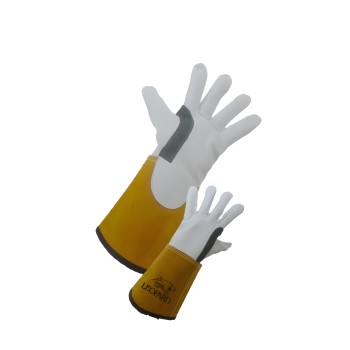 Pair of leather TIG welding gloves with long cuff