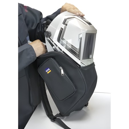 Backpack for transport and protection of welding helmet