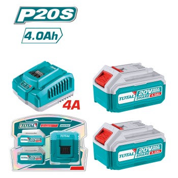 Set of 2 batteries 4Ah + fast charger TFBCPK1424E | 20 V - 4 Ah
