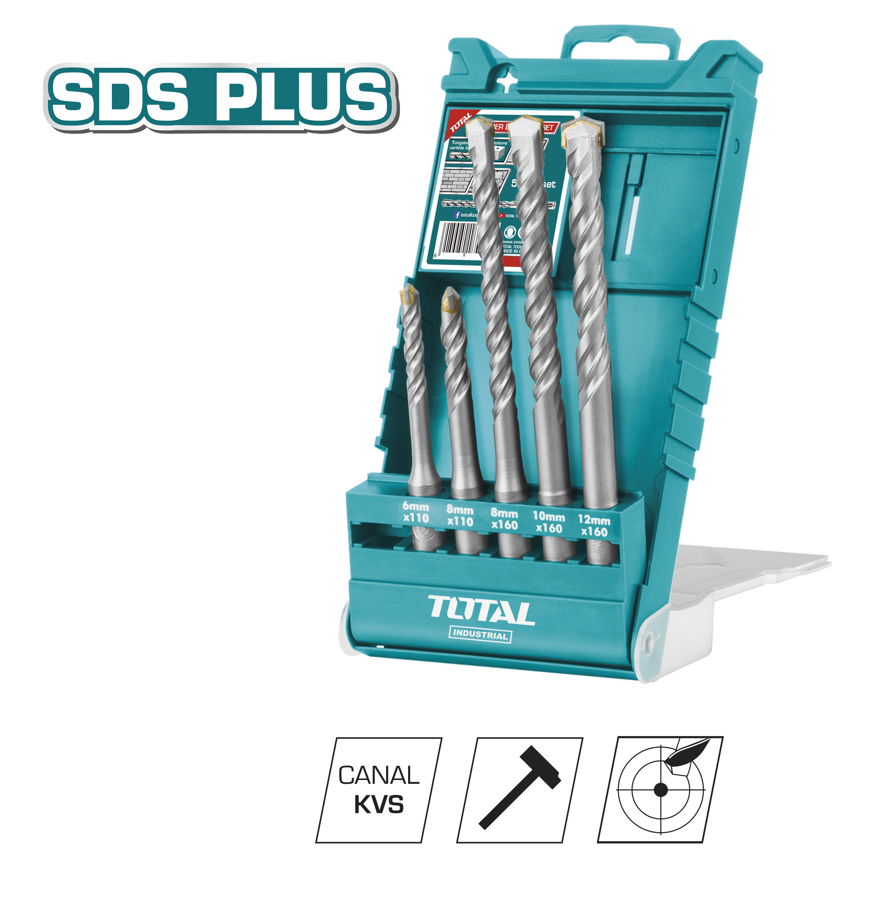 Set of 5 SDS Plus concrete drill bits TAC190501 | HSS