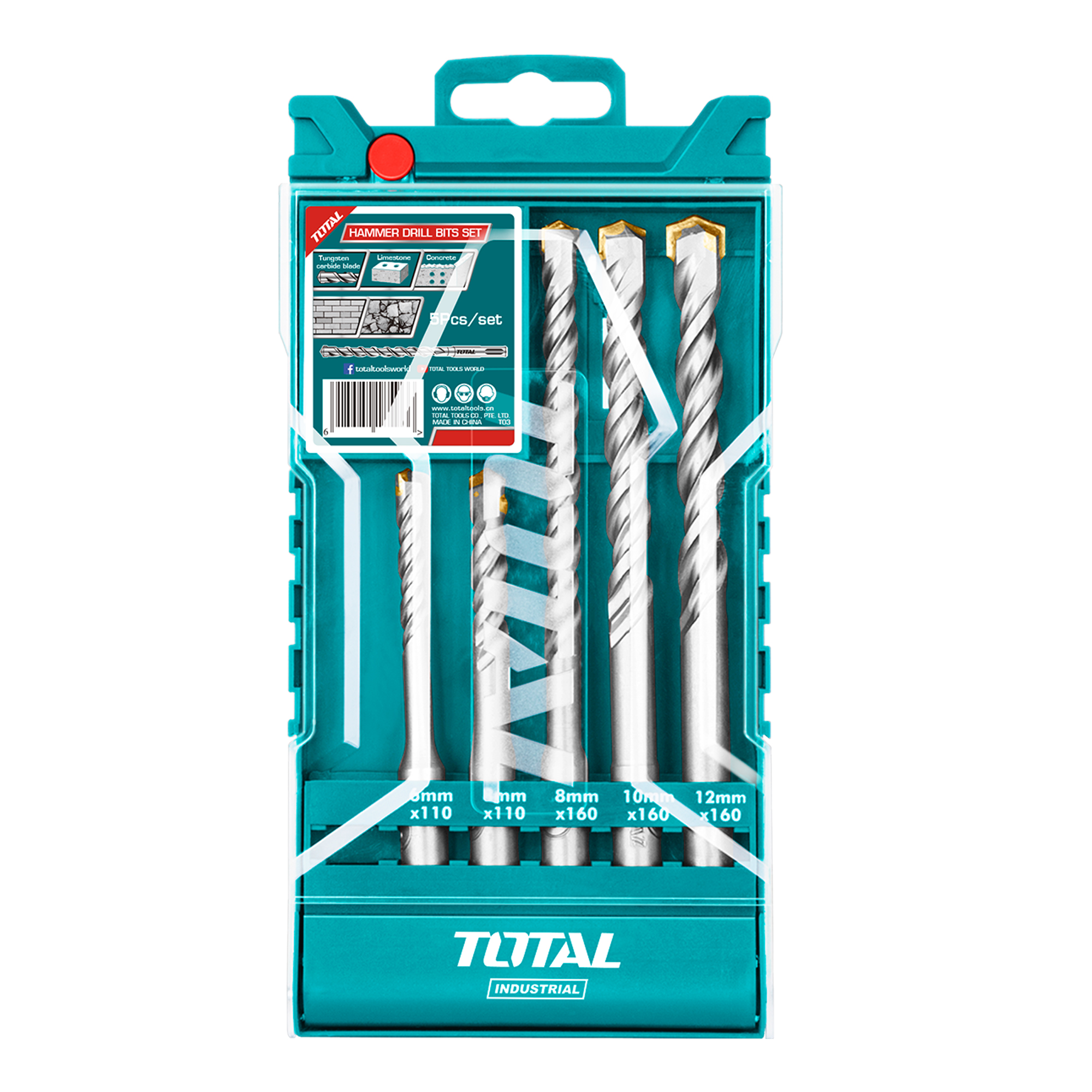 Set of 5 SDS Plus concrete drill bits TAC190501 | HSS