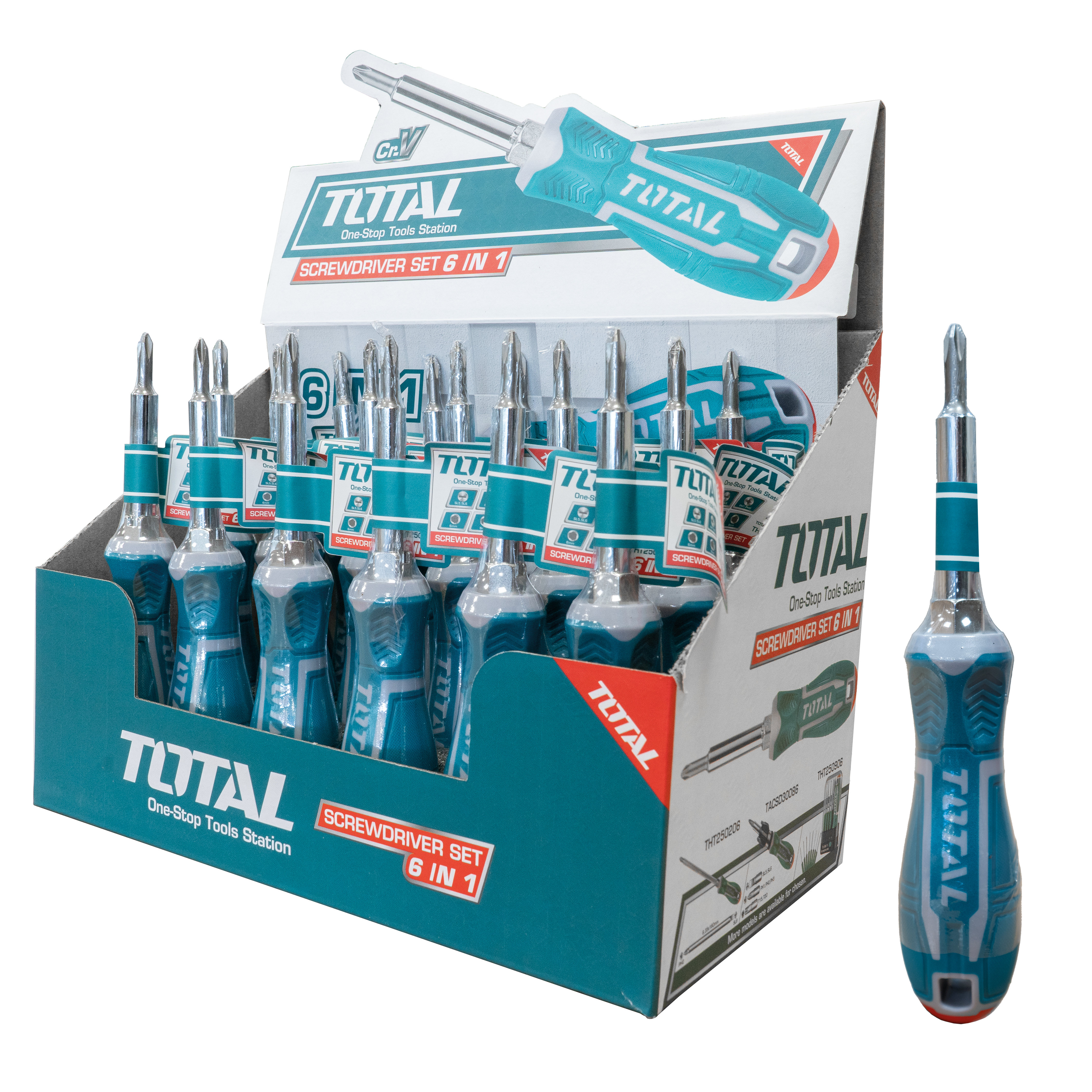 Screwdriver with 6 interchangeable bits  THT2506076 | Chrome-vanadium (Cr-V)
