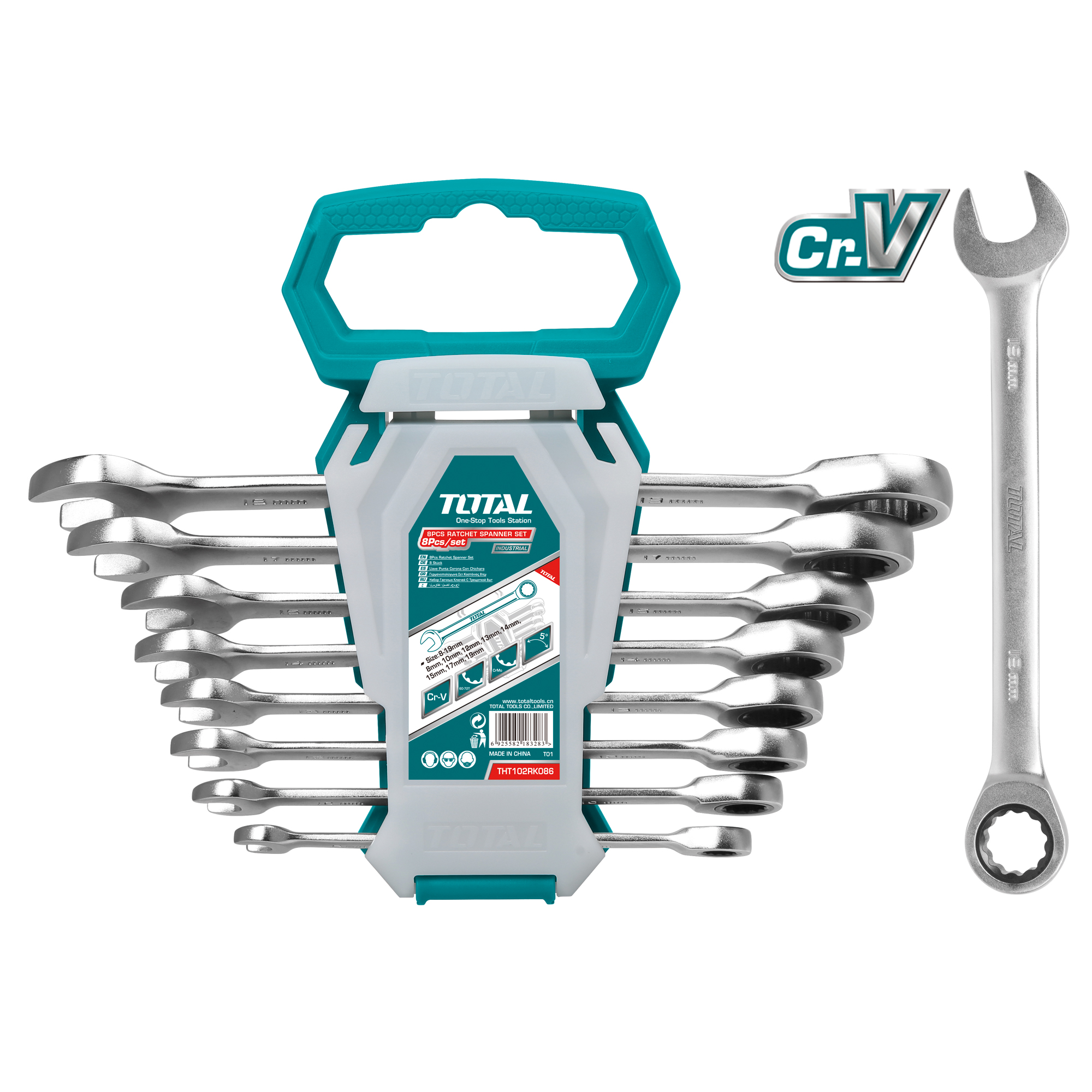 Set of 8 Ratchet Combination Wrenches THT102RK086 | Chrome-vanadium (Cr-V)