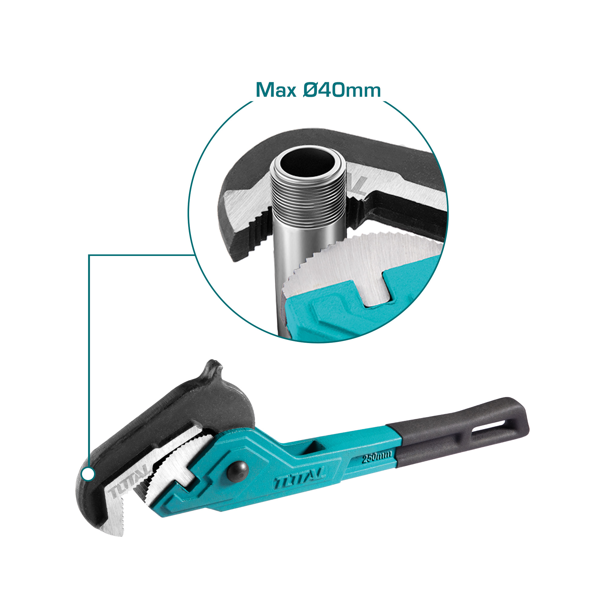 Quick-adjust pipe wrench THT1711 | 250 mm | Carbon steel