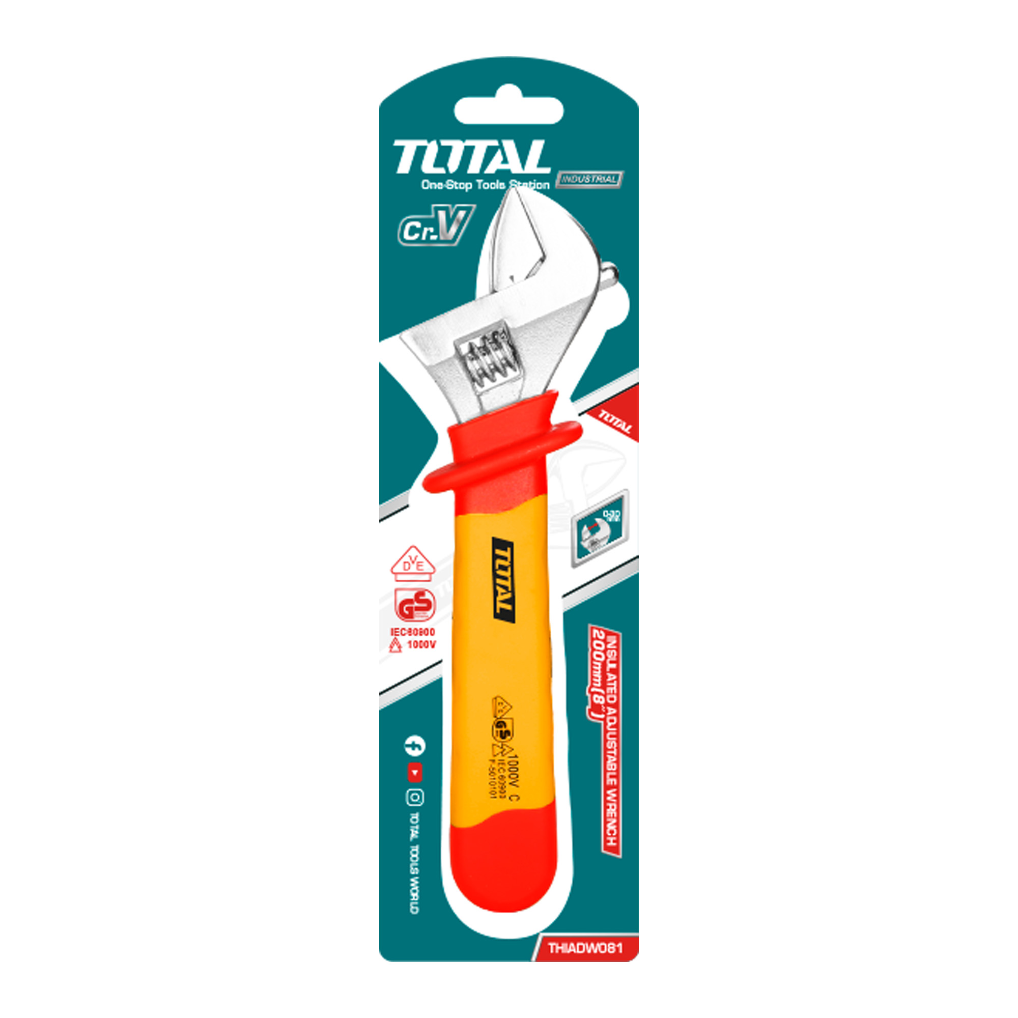 Insulated adjustable wrench fast adjustment THIADW | 200 mm | Chrome-vanadium (Cr-V)